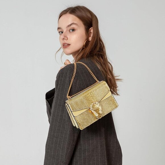 Women's Snake Print Leather Crossbody Shoulder Bag Satchel Purse Clutch - Picture 2 of 6